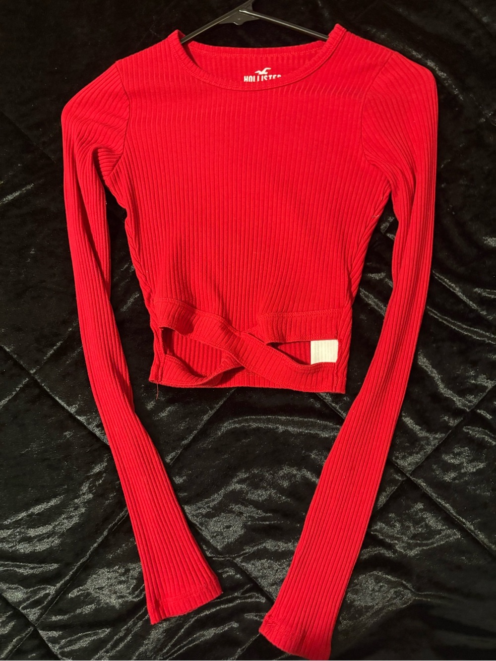 Hollister Bright Red Ribbed Long-Sleeve Cut-Out Waist Top